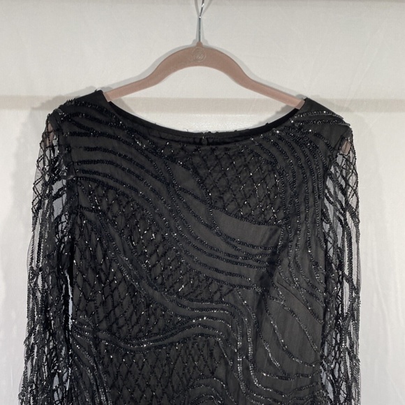 NWT Adrianna Papell [ 12 ]‎ Sequin Beaded Long Sleeve Dress in Black - Picture 9 of 12
